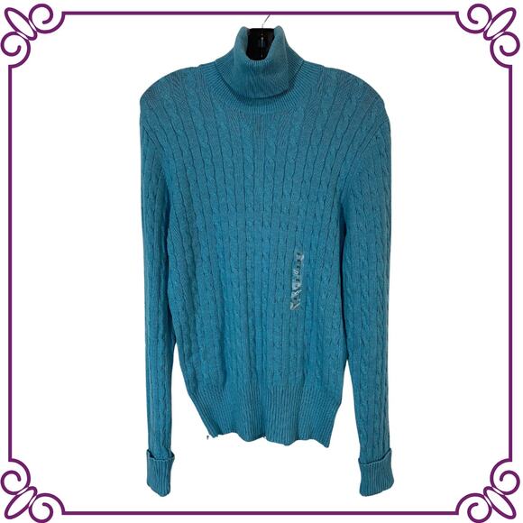The Gap Stretch Turtle Neck Long Sleeve Knit Sweater Aqua Blue XL NEW - Picture 1 of 7
